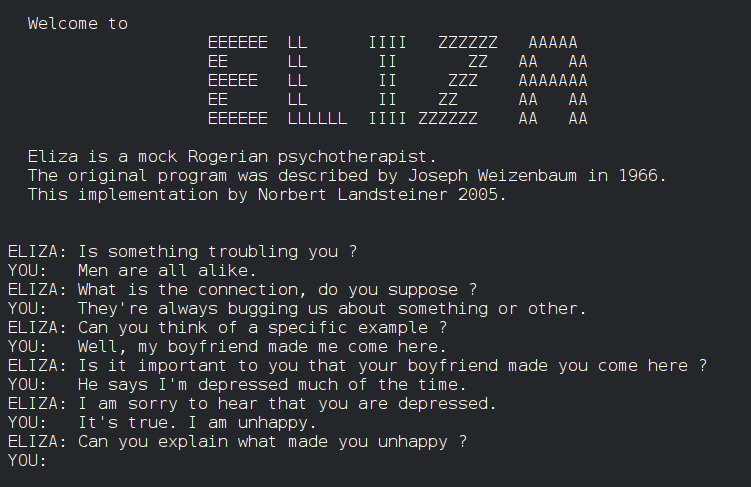Screenshot of a conversation with Eliza