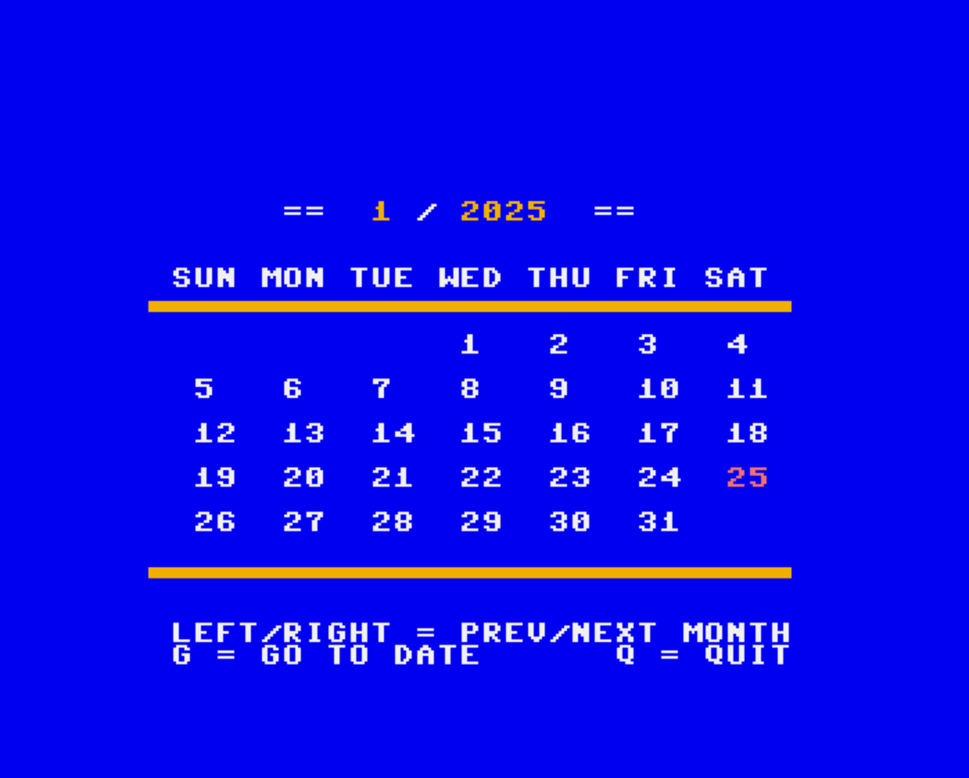 Screenshot of the Perpetual Calendar