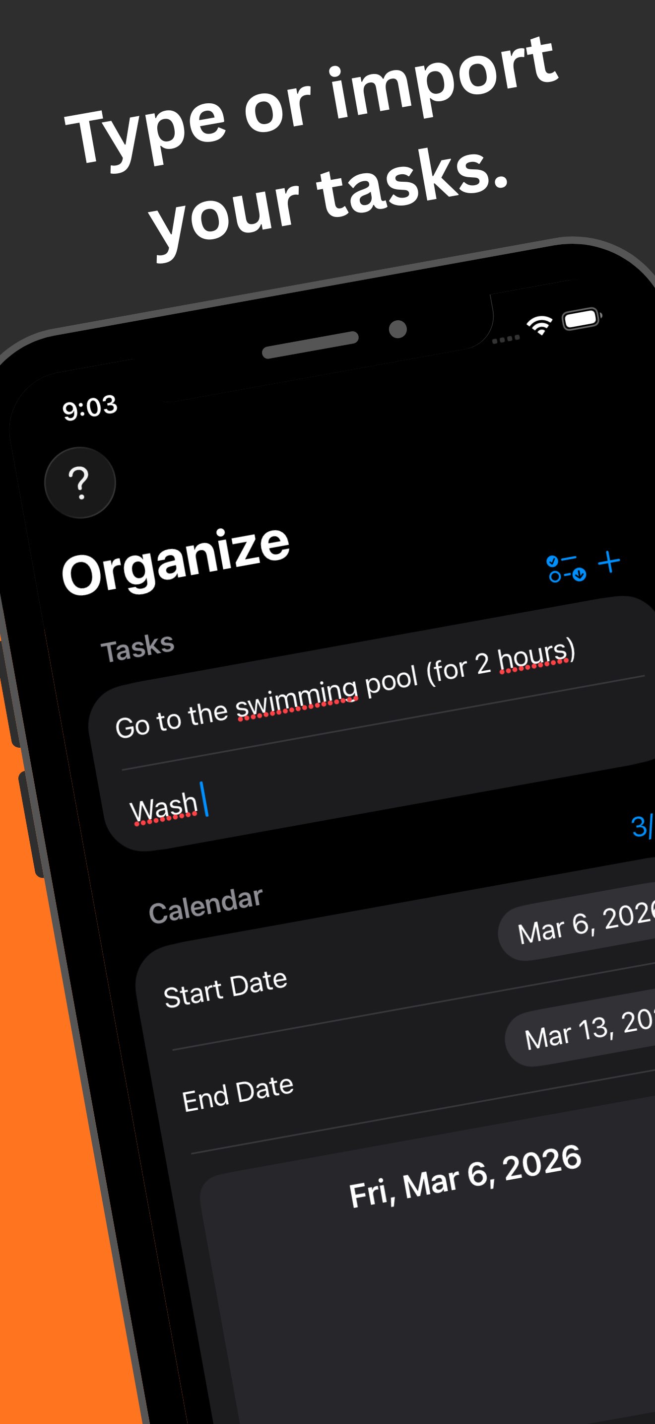type or import your tasks